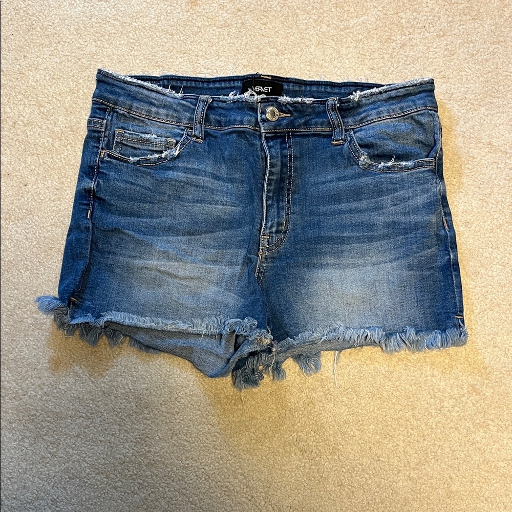 Frayed Hem Blue Denim Shorts